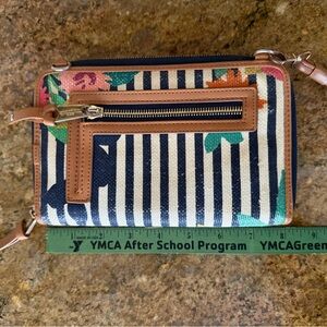 Spartina 499 Floral and Striped Tan Wristlet